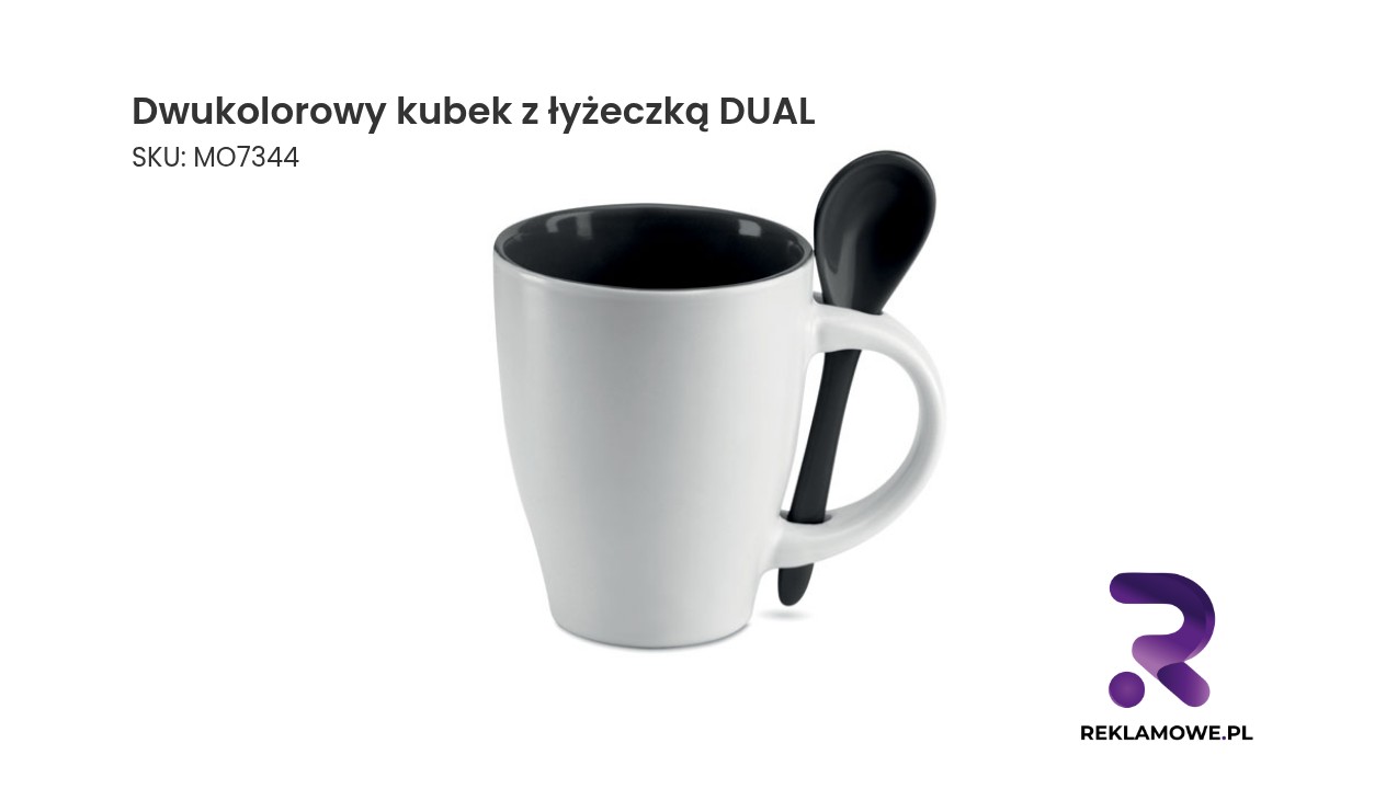 Dwukolorowy kubek z łyżeczką DUAL – stylowy kubek do kawy i herbaty